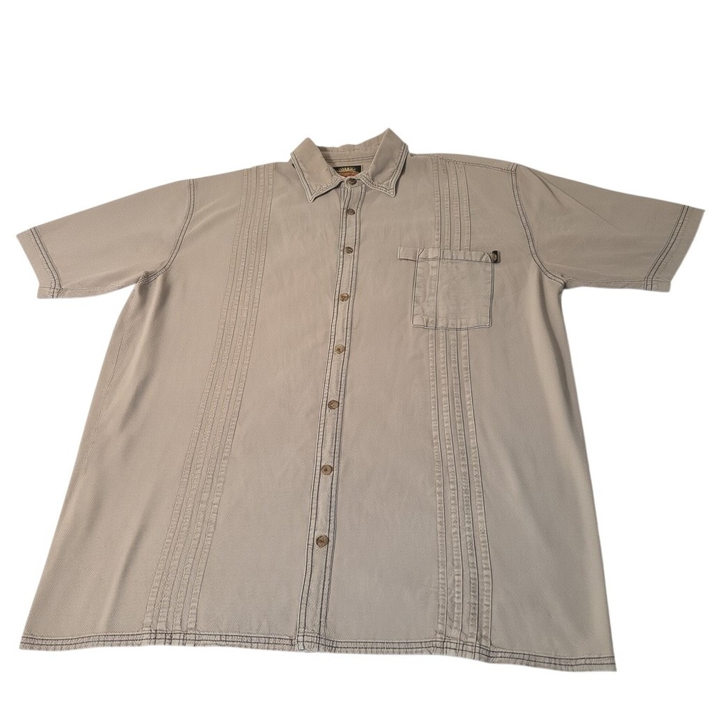 Farthest Point Casuals Shirt Mens 2XL Tan Guayabera Short Sleeve Button Front